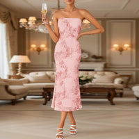 Damen Sommerkleid Trägerlos Lang Schmal Maxikleid - Hellrosa