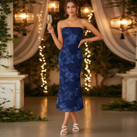 Damen Sommerkleid Trägerlos Lang Schmal Maxikleid - Marineblau