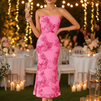 Damen Sommerkleid Trägerlos Lang Schmal Maxikleid - Rosa