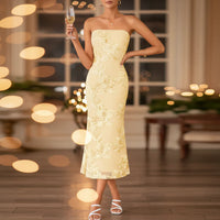 Damen Sommerkleid Trägerlos Lang Schmal Maxikleid - Gelb