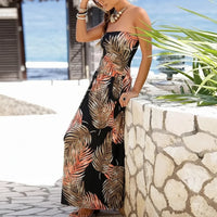 Damen Sommerkleid Bandeau Schulterfrei Kurzes Freizeitkleid - Blatt