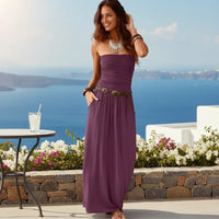 Damen Sommerkleid Bandeau Schulterfrei Kurzes Freizeitkleid - Lila