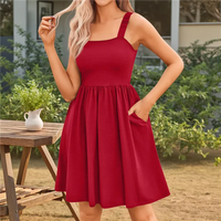 Damen Sommerkleid Floral Strandurlaub Ärmelloses Lässiges Sommerkleid - Weinrot