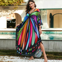 Damen Sommerkleid Bunte Streifen Leichtes Freizeit Kleid - Blau