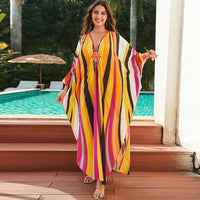 Damen Sommerkleid Bunte Streifen Leichtes Freizeit Kleid - Gold