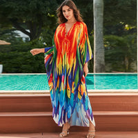 Damen Sommerkleid Bunte Streifen Leichtes Freizeit Kleid - Rot