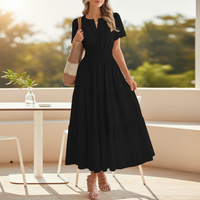 Sommerkleid Damen Maxi Casual Langes Kleid Sommer - Schwarz
