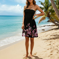 Damen Sommerkleid Kurz Röhrenflorales Design Sommerurlaub - Schwarz 11