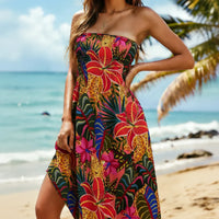 Damen Sommerkleid Kurz Röhrenflorales Design Sommerurlaub - Schwarz 12