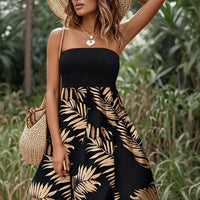 Damen Sommerkleid Kurz Röhrenflorales Design Sommerurlaub - Schwarz 2