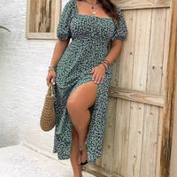 Sommerkleid Damen Kurzarm Floral Freizeit Urlaub - Grün