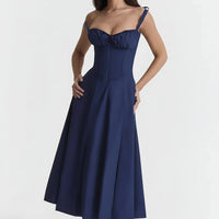 Damen Sommerkleid Lang Elegantes Bequemes Kleid Sommer - Marineblau