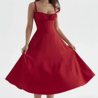 Damen Sommerkleid Lang Elegantes Bequemes Kleid Sommer - Rot