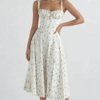 Damen Sommerkleid Lang Elegantes Bequemes Kleid Sommer - Weiß Blumen