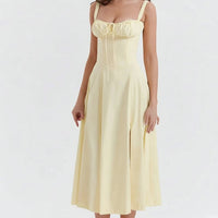Damen Sommerkleid Lang Elegantes Bequemes Kleid Sommer - Gelb