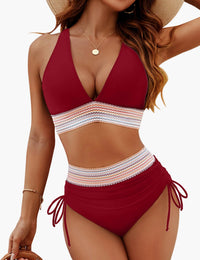 Damen Bikini Set mit Hoher Taille und Push-Up – Elegante Strandmode mit Bauchkontrolle - Rot