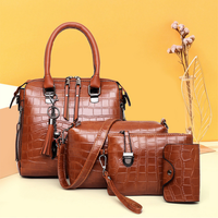 Evelyn | Damen Alltags Eleganz 4-Teiliges Leder Taschen Set – 4-Teilig Leder Set - Braun