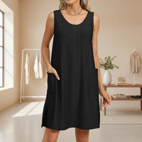 Damen Sommerkleid Kurz Ärmellos Casual Leichtes Kleid - Schwarz