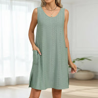 Damen Sommerkleid Kurz Ärmellos Casual Leichtes Kleid - Grün