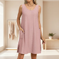 Damen Sommerkleid Kurz Ärmellos Casual Leichtes Kleid - Rosa