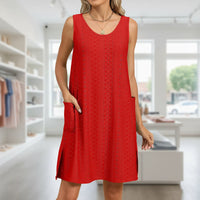 Damen Sommerkleid Kurz Ärmellos Casual Leichtes Kleid - Rot