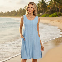 Damen Sommerkleid Kurz Ärmellos Casual Leichtes Kleid - Himmelblau