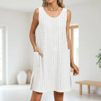 Damen Sommerkleid Kurz Ärmellos Casual Leichtes Kleid - Weiß