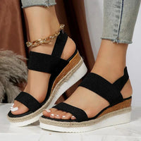 Damen Sandalen Riemen Keilabsatz Sommerschuhe - Schwarz