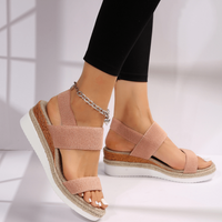 Damen Sandalen Riemen Keilabsatz Sommerschuhe - Rosa
