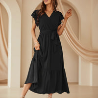 Damen Sommerkleid Kurzen Ärmeln Bedrucktes Freizeitkleid - Schwarz