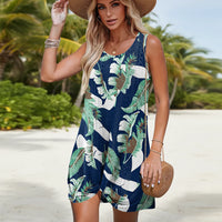 Damen Sommerkleid Kurzen Trägern Bequemes Freizeitkleid - Blaues Blumenmuster