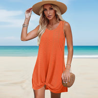 Damen Sommerkleid Kurzen Trägern Bequemes Freizeitkleid - Orangerot