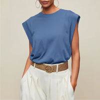 Damen Kurzarm Top Locker Sommer Freizeit Oberteil - Blau