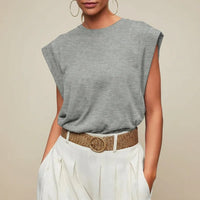 Damen Kurzarm Top Locker Sommer Freizeit Oberteil - Grau