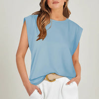 Damen Kurzarm Top Locker Sommer Freizeit Oberteil - Himmelblau