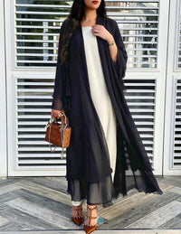 Damen Longline-Cardigan mit Rüschensaum und langen Ärmeln - Schwarz