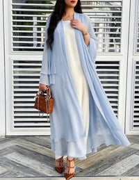Damen Longline-Cardigan mit Rüschensaum und langen Ärmeln - Hellblau