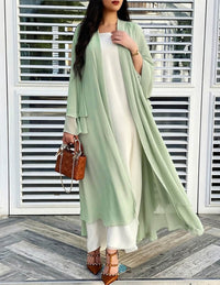 Damen Longline-Cardigan mit Rüschensaum und langen Ärmeln - Grün