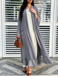 Damen Longline-Cardigan mit Rüschensaum und langen Ärmeln - Grau