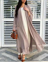 Damen Longline-Cardigan mit Rüschensaum und langen Ärmeln - Taupe