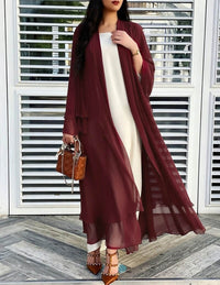 Damen Longline-Cardigan mit Rüschensaum und langen Ärmeln - Weinrot