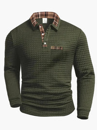Herren-Polo mit langen Ärmeln im Casual-Stil mit kariertem Kragen, ideal für einen modernen und eleganten Look - Olivgrün