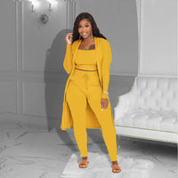 Velmira™-Set mit Kurz Geschnittenem Oberteil, eng Anliegender Hose und Locker Fallendem Cardigan - Gelb