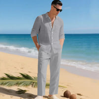 Luca™ Baumwoll-Leinen-Set mit Button-Down-Hemd - Grau