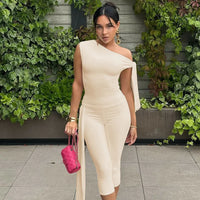 Odessa™ Set mit One-Shoulder-Bluse und Eleganter Caprihose - Beige