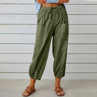 Kobe™ Baumwoll-Leinen-Hose mit Fronttaschen und verstellbarem Kordelzug - Grün