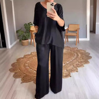 Marevielle™ Set Aus Satinartigem Stoff Mit Lockerer Bluse und Fließender Pantalonhose - Schwarz