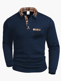 Herren-Polo mit langen Ärmeln im Casual-Stil mit kariertem Kragen, ideal für einen modernen und eleganten Look - Dunkelblau
