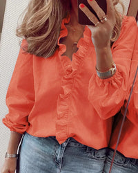 Nathalie | Damen Rüschenbesatz Kappärmel Bluse – Rüschen Bluse Kappärmel 2026 - Orange