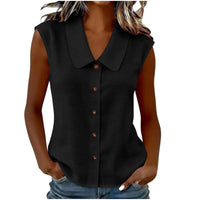 Celinea™ Baumwoll-Leinen-Bluse Mit Elegantem Kragen Und Vorderen Knöpfen - Schwarz